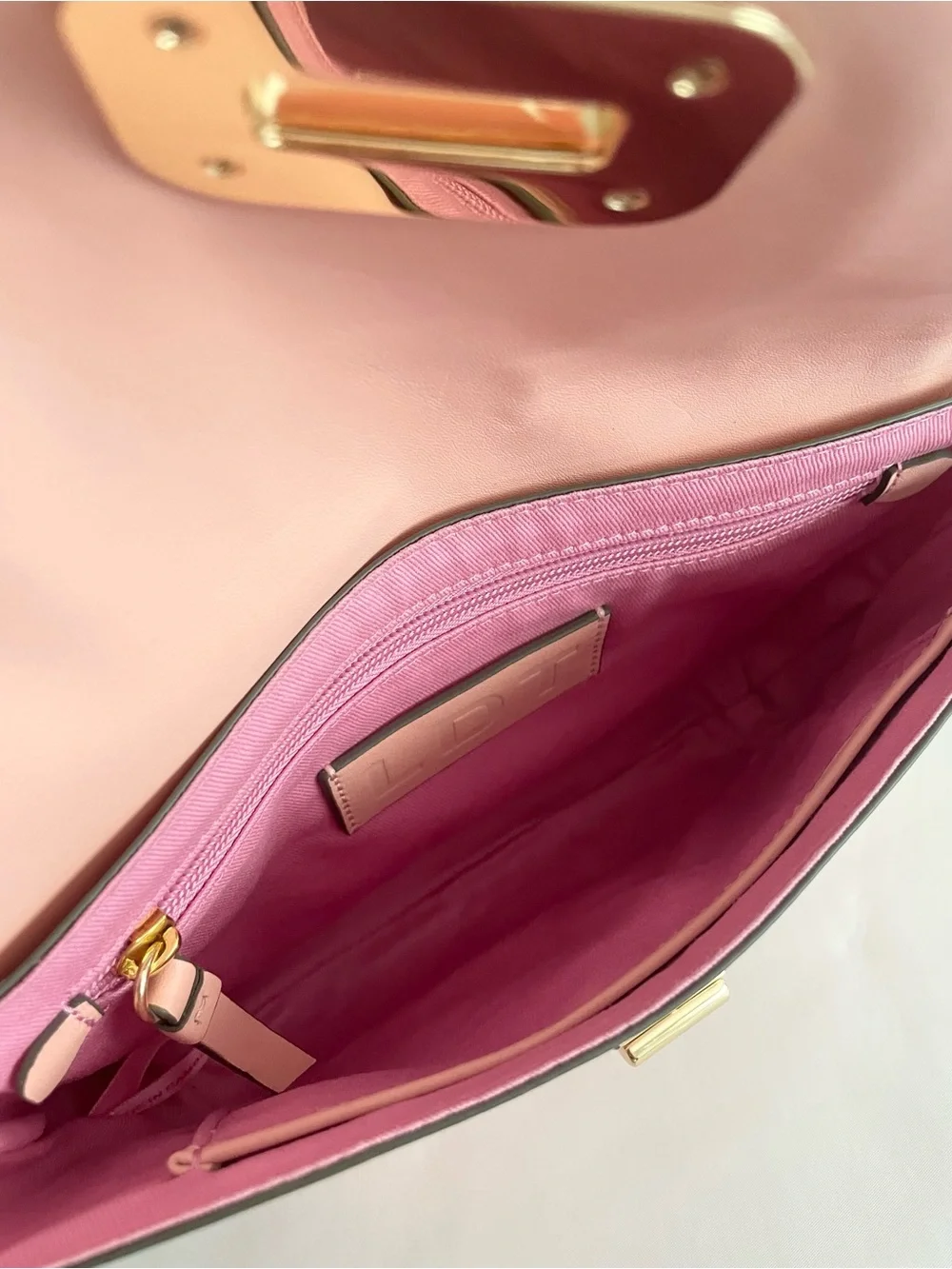 Blush Pink Leather Shoulder Bag with Top Handle